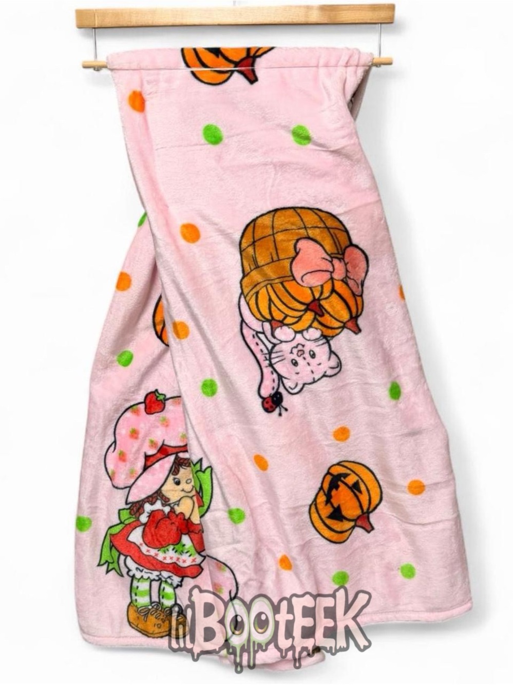 Strawberry Shortcake Halloween Pink Plush Throw Blanket Cats Pumpkins VIRAL
